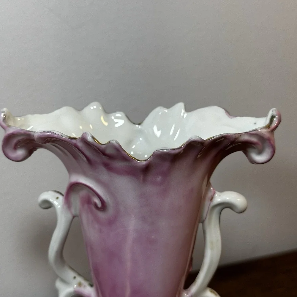Victorian Porcelain Vase Pink & Gold Rococo Applied flower Cottagecore